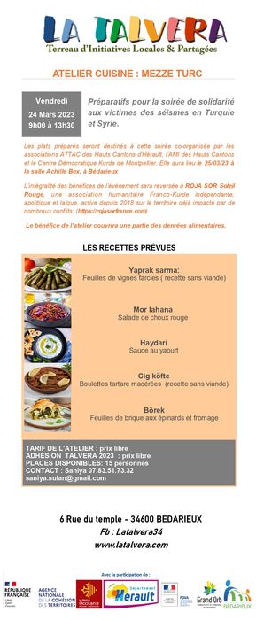 Atelier cuisine au profit des victimes des séismes en Turquie et Syrie