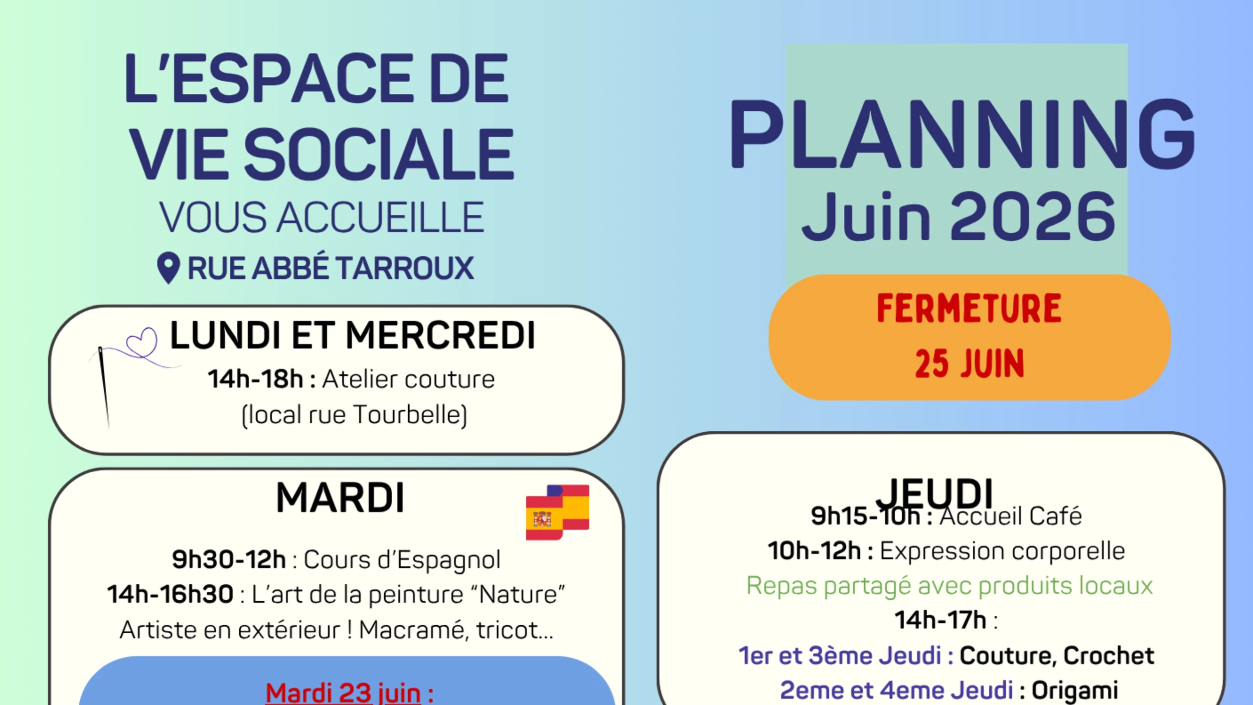 PROGRAMME DE L'ESPACE DE VIE SOCIALE