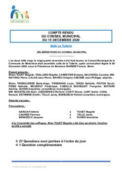 Compte rendu Conseil municipal 15-12-2020