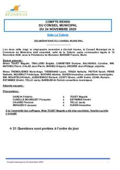 Compte rendu Conseil municipal 24-11-2020