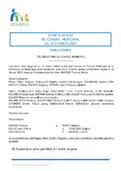 Compte rendu Conseil Municipal 16-02-2021