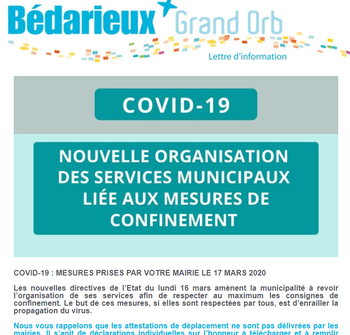 Lettre d'information n°396 - Spécial COVID-19 - 2 - 17 mars 2020