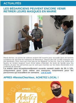 Lettre d'information N°406 - Retirer son masque en mairie - jeudi 28 mai 2020