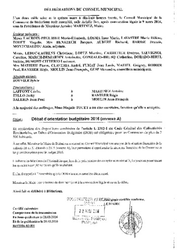 Rapport d'orientation budgétaire 2016